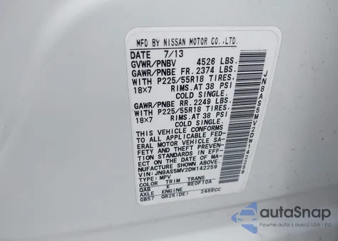 2013 Nissan Rogue Sv W/Sl Pkg из США, поврежденный, VIN JN8AS5MV2DW142259